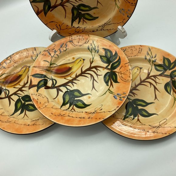 Set of 4 Pier 1 Bird Salad Dessert Lunch Plates 8.5" Handpainted Dolomite - Picture 2 of 6